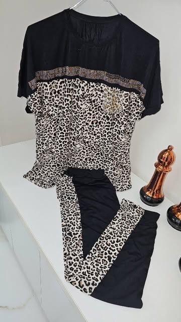 ست تیشرت و شلوار پلنگی فری سایز تا ۴۸